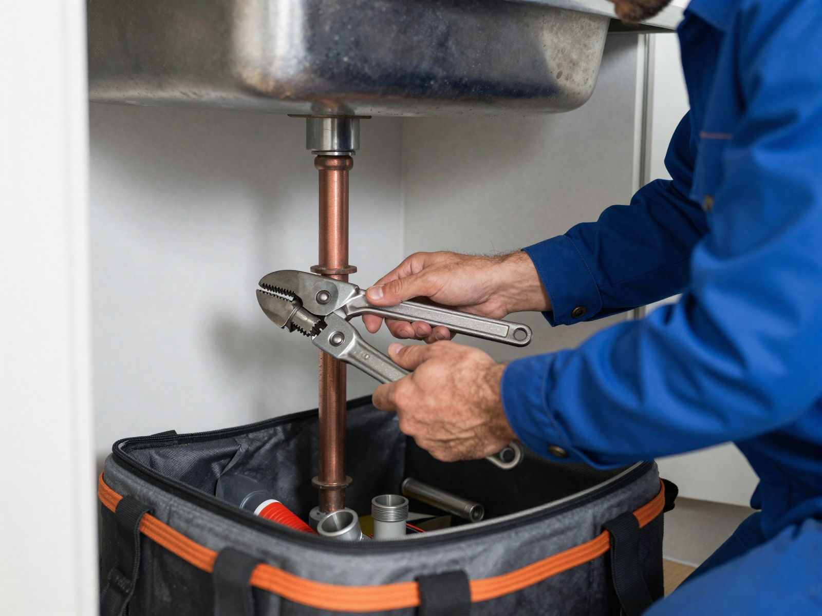 Professional plumber at work